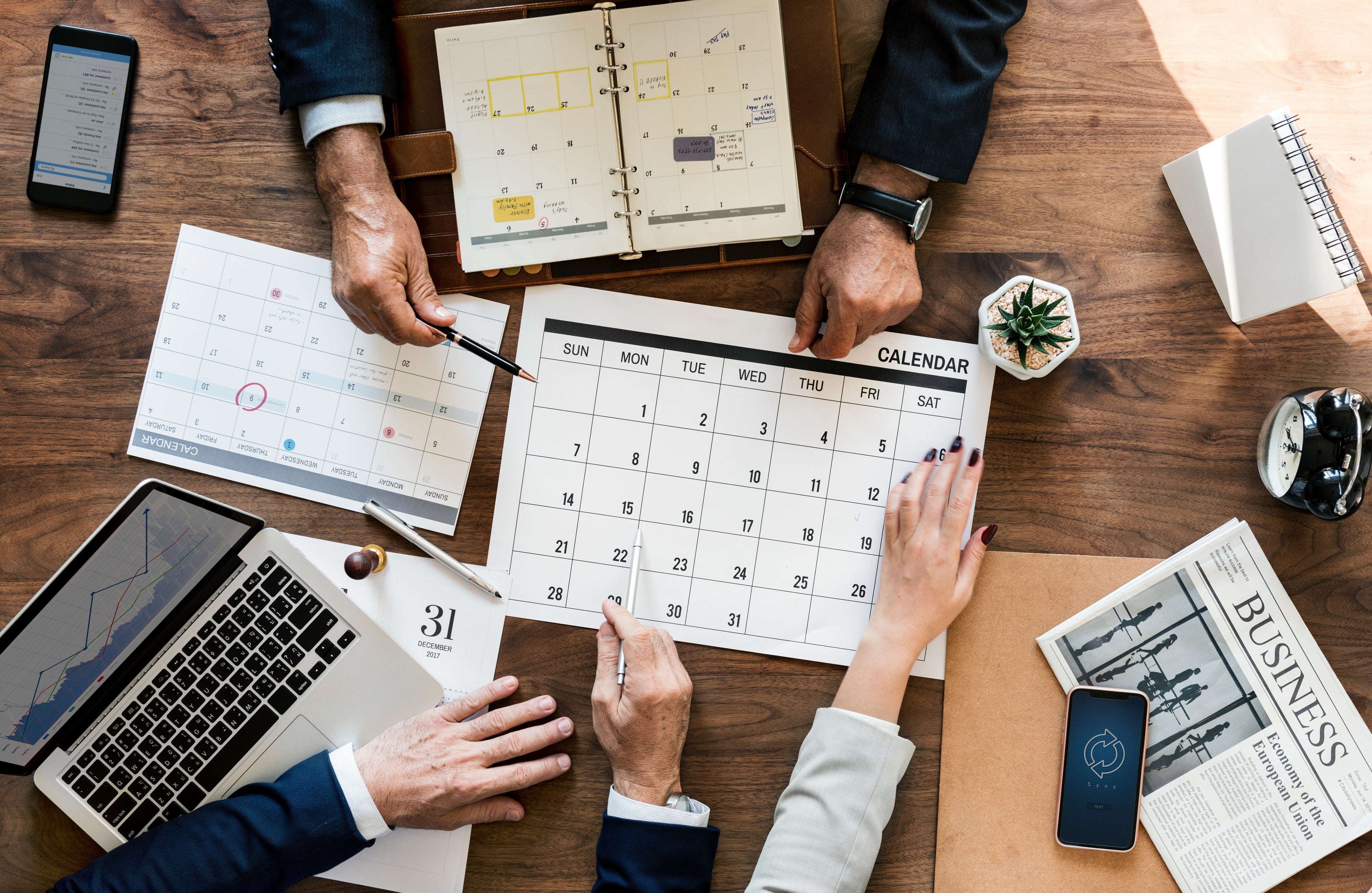 business people businesswoman calendar
