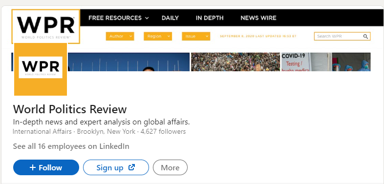 World Politics Review uses LinkedIn