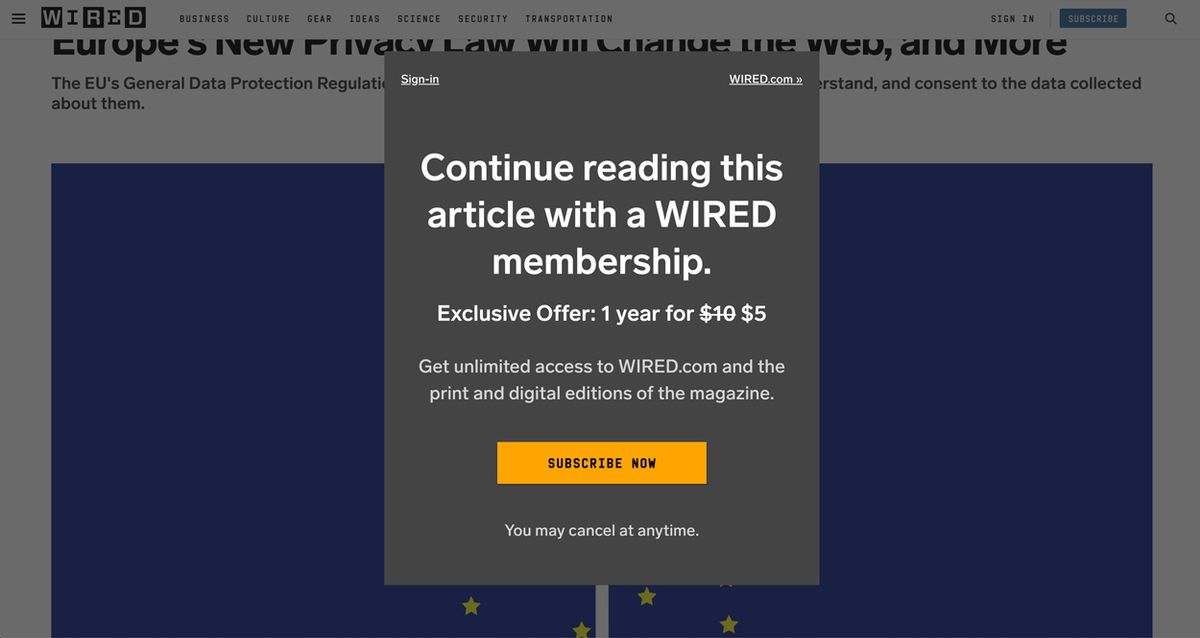 Expériences d&#39;abonnement et de paywall de Wired