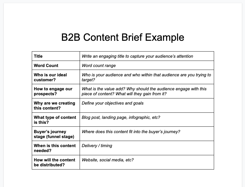 B2B Content Brief Example 1