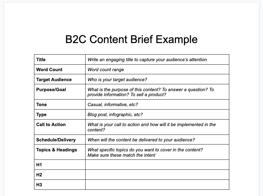 B2B Content Brief Example 2