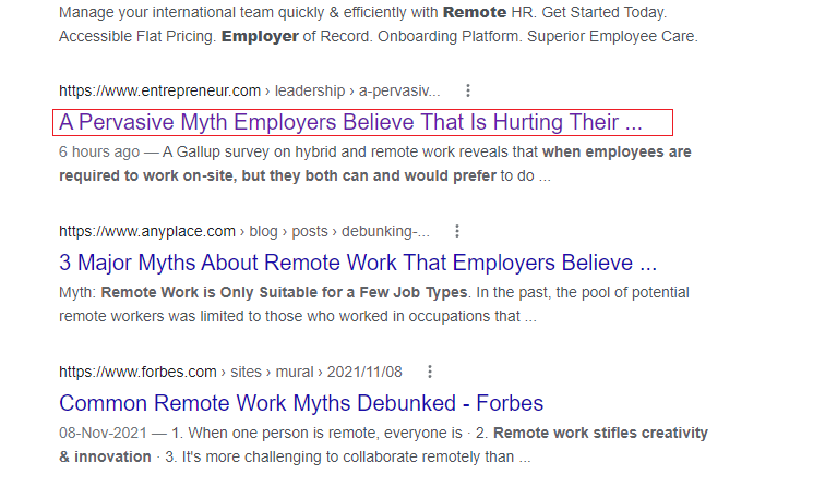 the hyperlinked text that appears in the SERP results