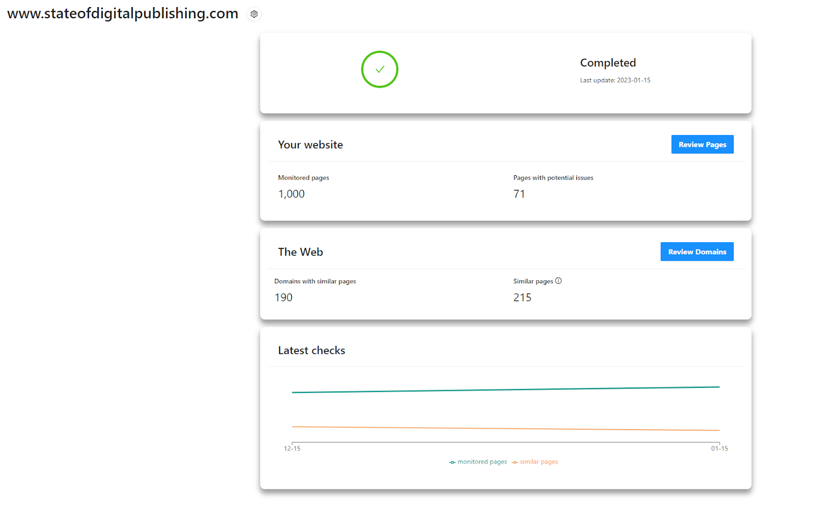 Ang pag-click sa larawan ng domain sa kanan ng menu ay nagdudulot ng isang detalyadong pangkalahatang-ideya ng mga potensyal na paglabag sa copyright.