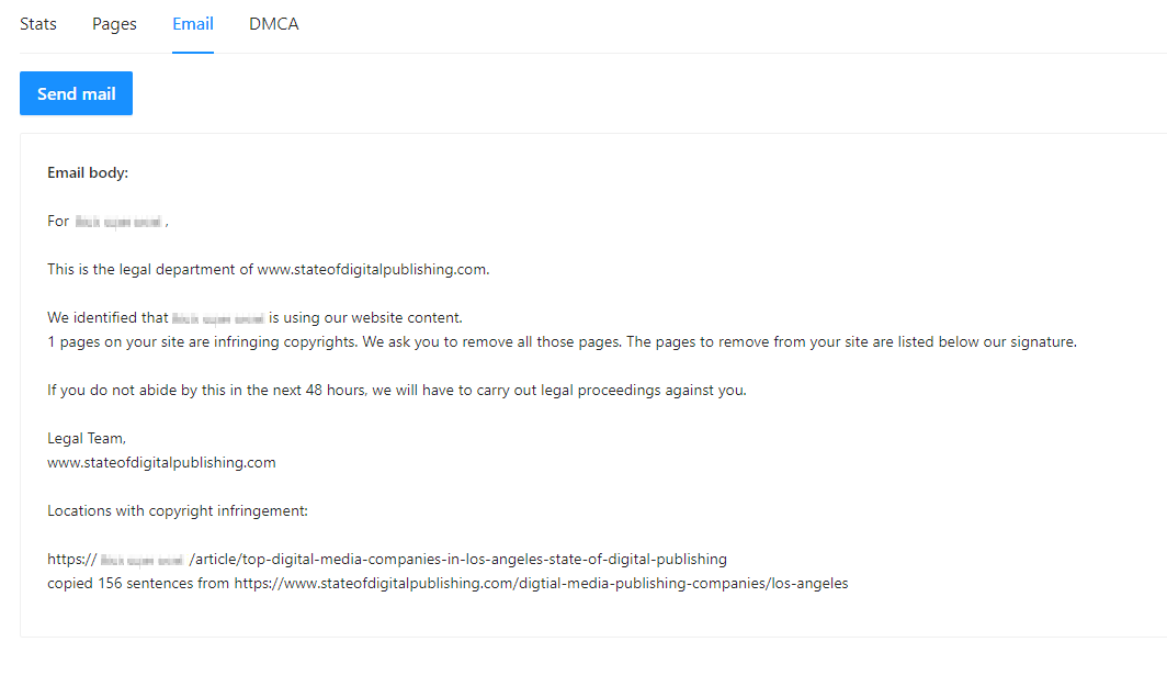 Narito ang isang halimbawa ng template ng email na ginawa ng PlagiaShield para sa mga user nito.