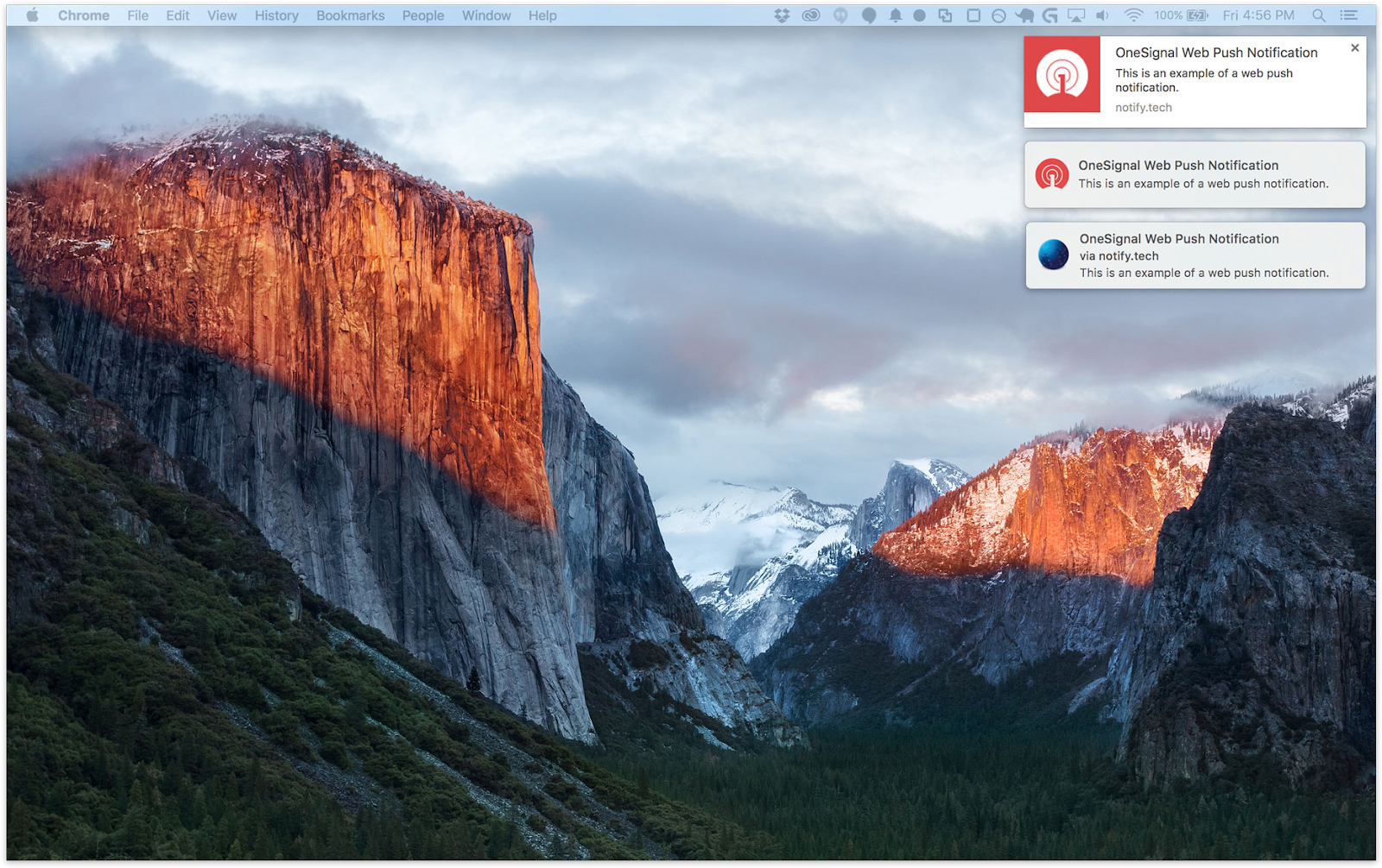 How a push notification sent from the web can appear on a desktop.
