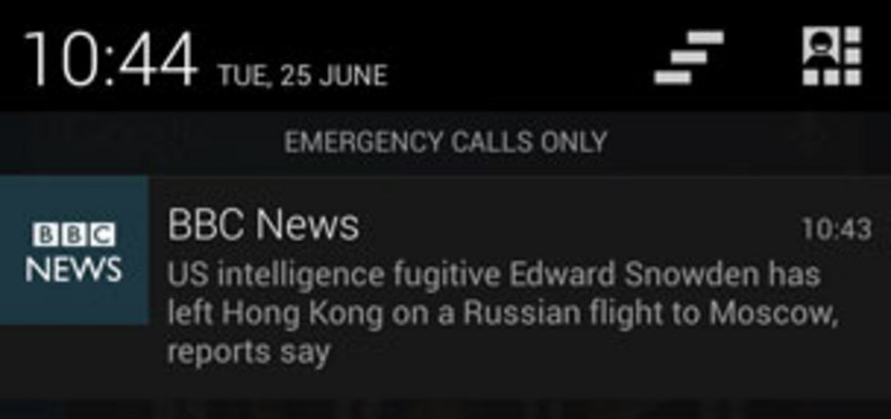 Notificaciones push de noticias de la BBC en dispositivos Android.