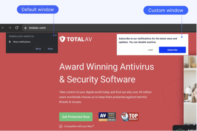 Pasadyang window ng subscription - RollerAds