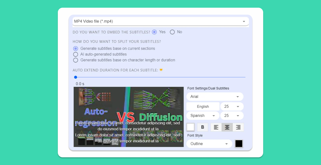 Sa drop down na menu ng Dual Subtitles, maaari mong piliin ang mga setting ng font gaya ng laki ng font at estilo ng font para sa bawat isa sa dalawang wikang pinili mo para sa mga subtitle.